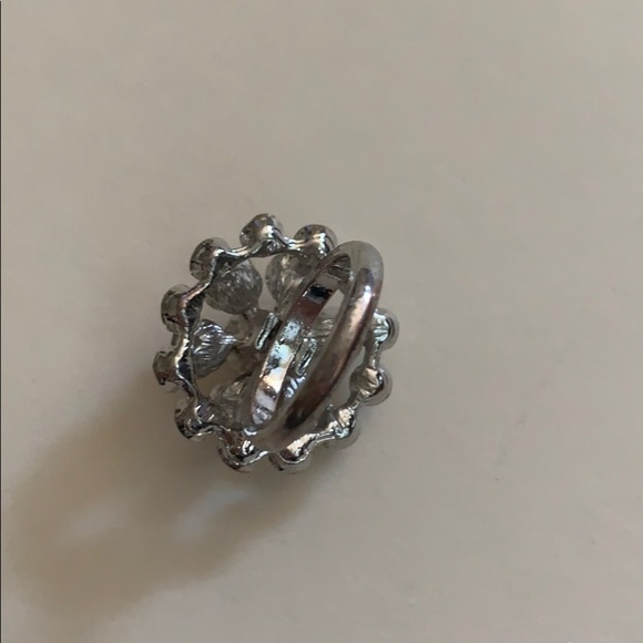 Silver Faux Diamond Circular Sunburst Ring Size 6 - Picture 3 of 5